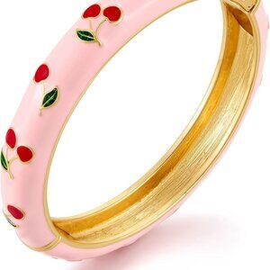 Colorful Fruit Cherry Enamel Hinged Bangles Bracelets for Women Spring Summer